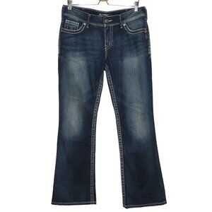Silver Women 31 W31 L32 Suki Bootcut Blue Denim Jeans Whiskered Cotton Blend